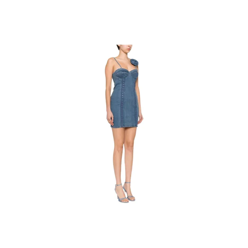 Rotate Floral appliqué Denim Minidress-3