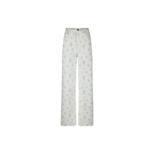 YINLEI Jeans Women's Floral Pattern White