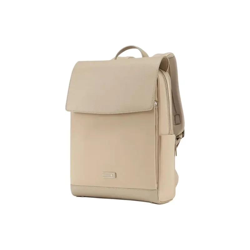 SAMSONITE Fabric With Cow Leather Backpack Women's Beige-1