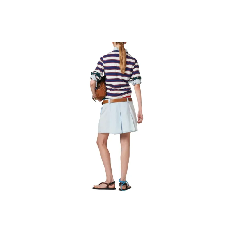 MIU MIU Low rise Pleated Chambray Skirt-2