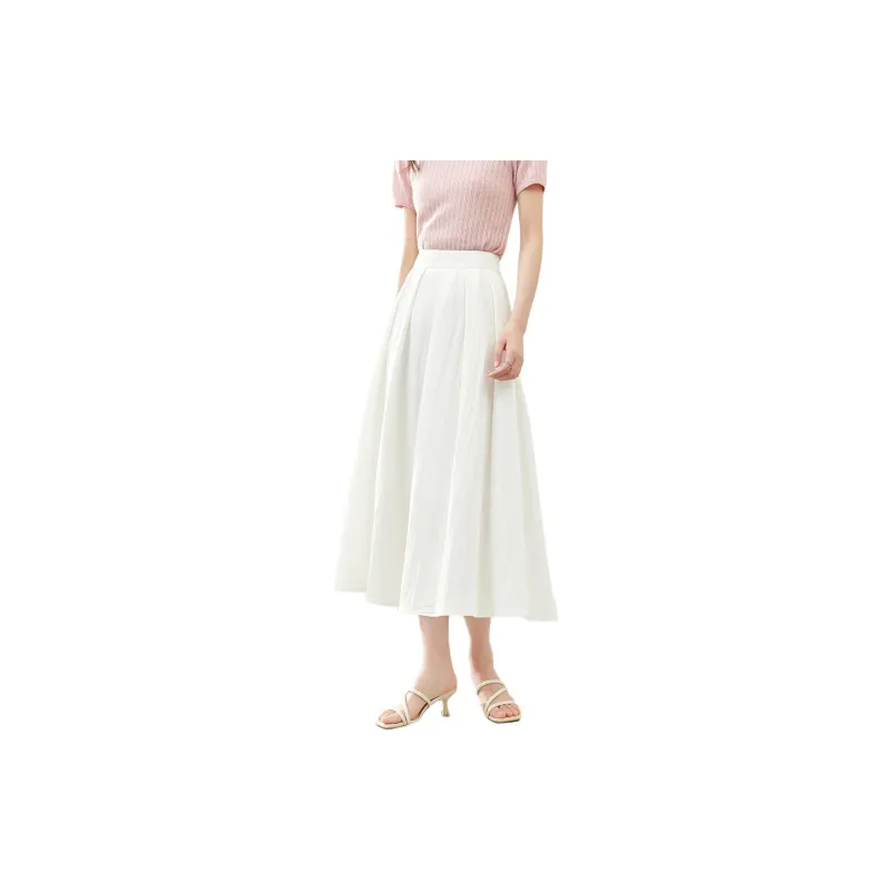 VIMLY Casual Long Skirt Women's White-5
