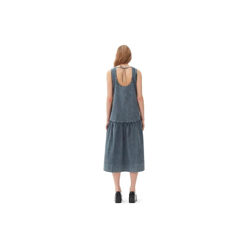 GANNI Cotton Poplin Open Back Midi Dress-3