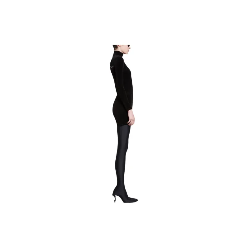 Balenciaga Embellished Logo High Neck Mini Dress-4