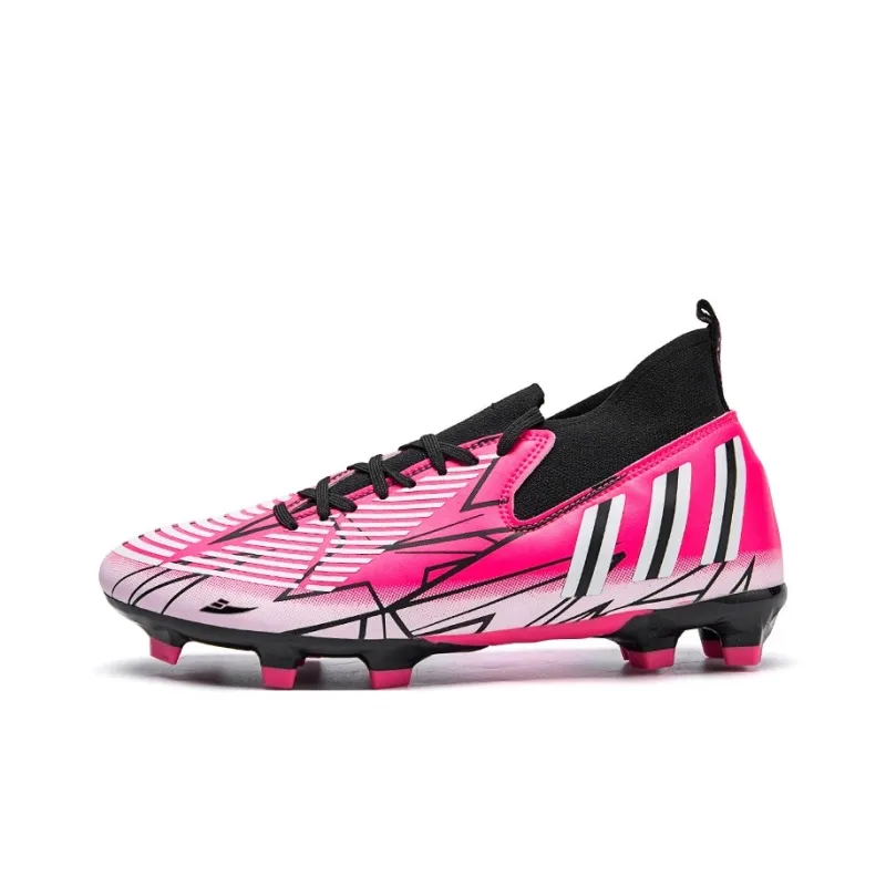 Kuding Soccer Shoes Unisex Mid Top Blue Peach Red/All Black/White Moon/Black Rose Red-7