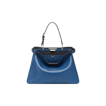 FENDI Peekaboo Calfskin Handbag Large Size Women's Blue