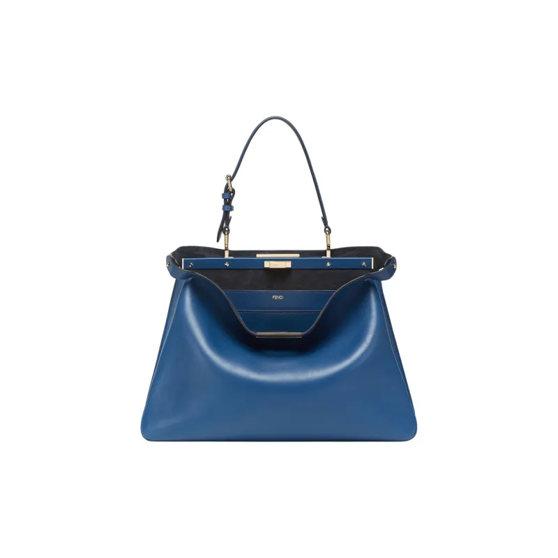 FENDI Peekaboo Calfskin Handbag Large Size Women's Blue-0