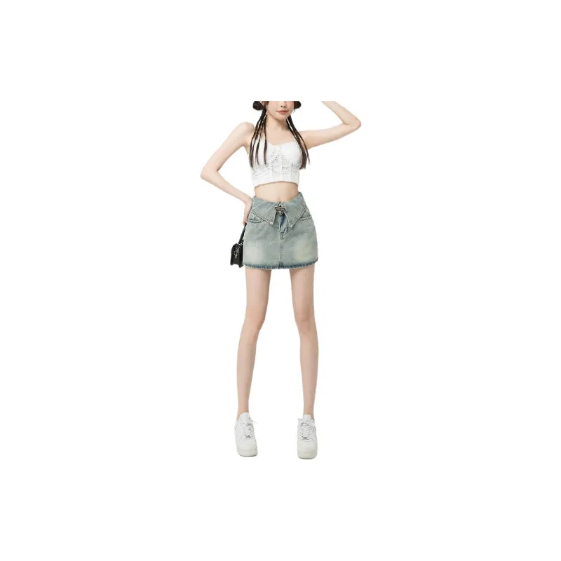 ZNZX Denim Short Skirts Women's Light Blue-1