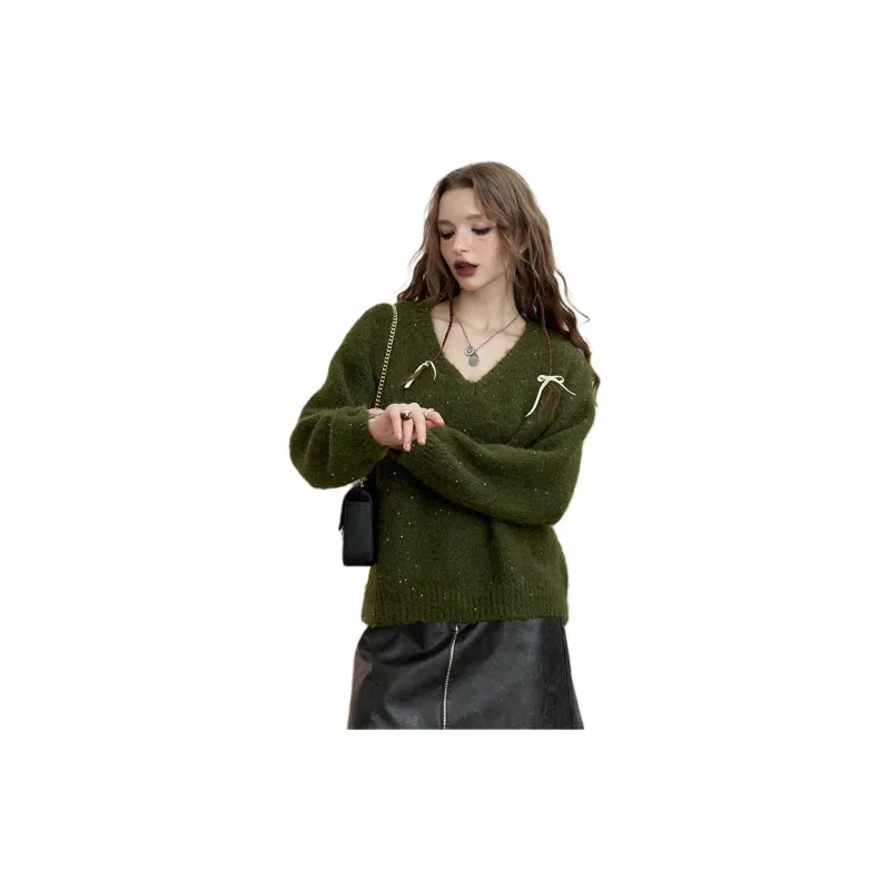 ELF SACK Fuzzy V Neck Pullover Sweater With Fine Sparkle Women's-8
