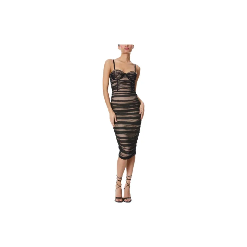 ALICE+OLIVIA Damia Ruched Bustier Midi Dress-3