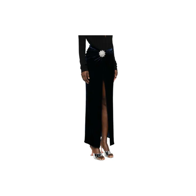 Paco Rabanne Embellished Belt Velvet Skirt-3