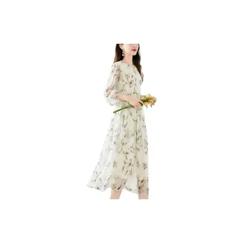 Yi Mengyuan High End Heavyweight Mulberry Silk Long Sleeved Dress Women's Pickle Green
