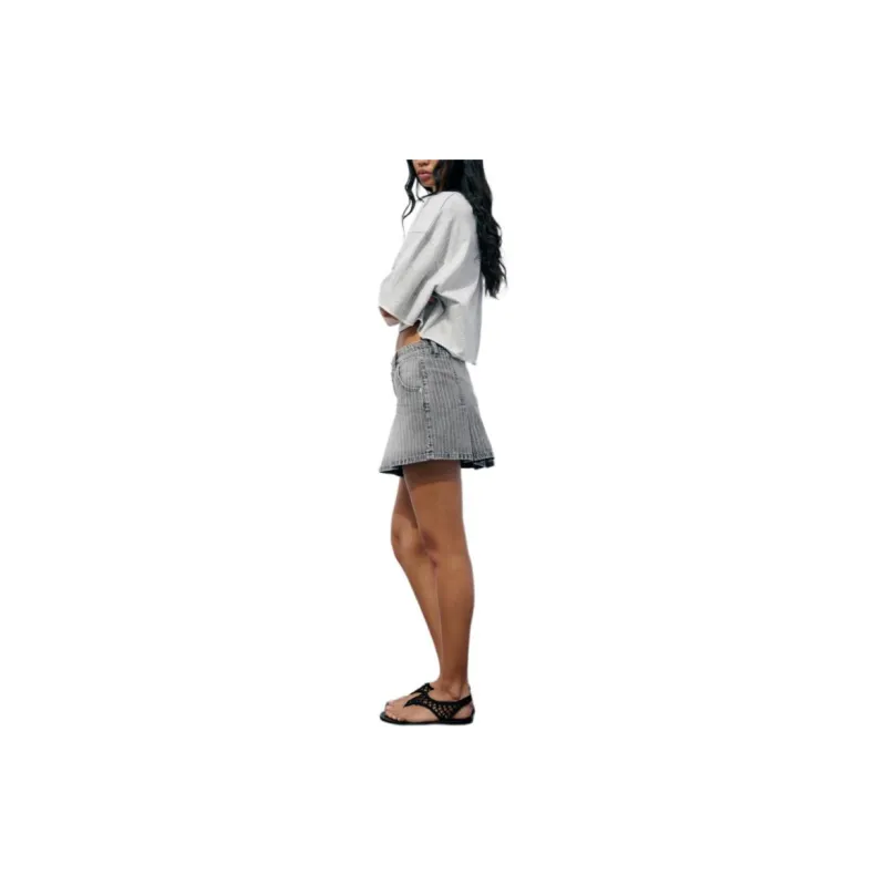 ZARA Denim Short Skirts Women's Light Gray-4