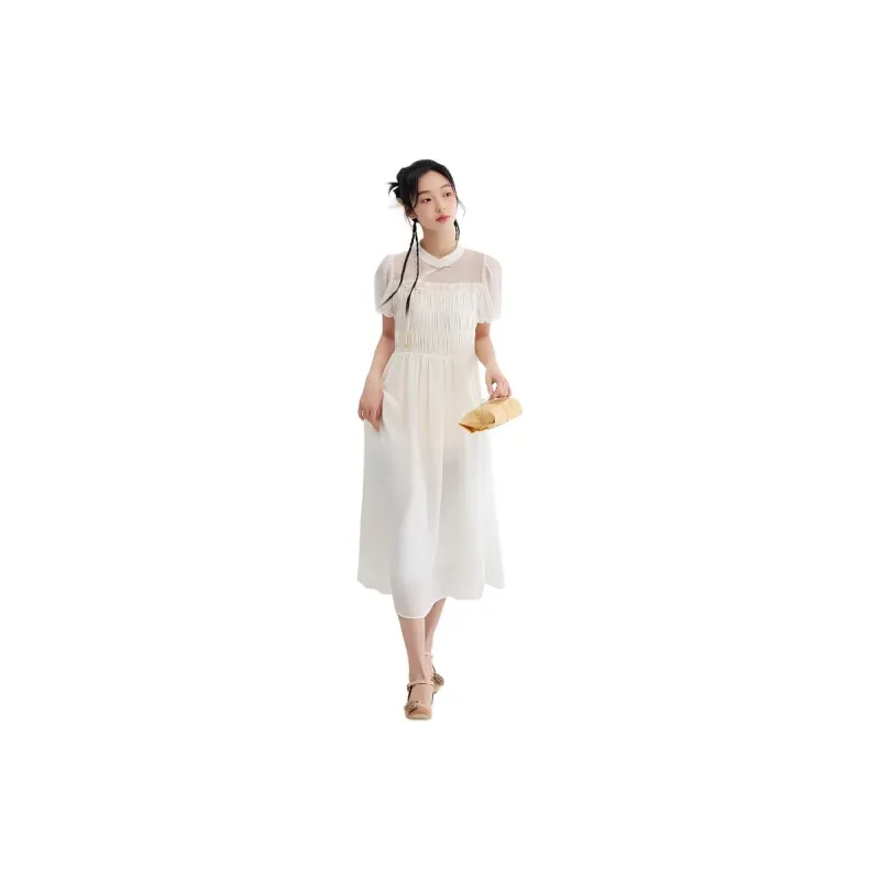 ZIHAN Short-Sleeved Dresses Women's White Ginger-1
