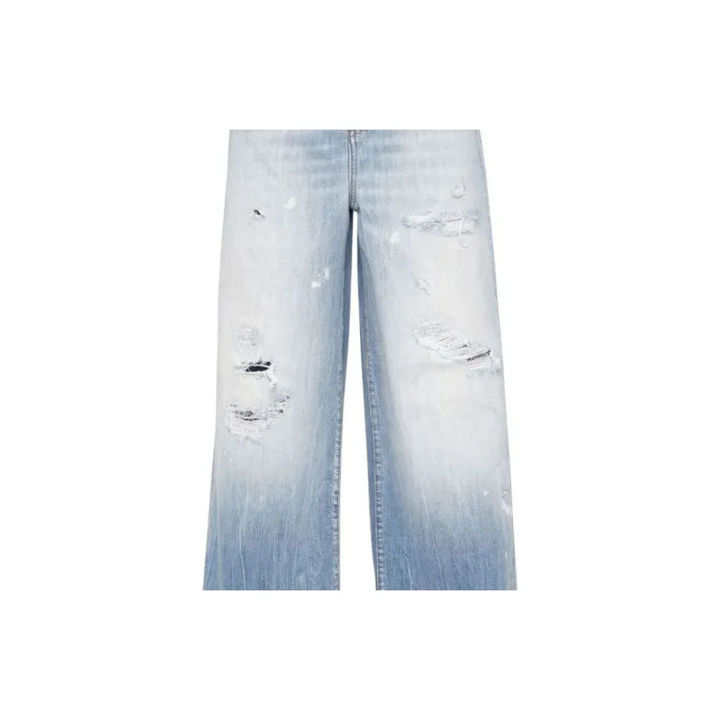 DSQUARED 2 Logo Patch Distressed Wide Leg Jeans-4