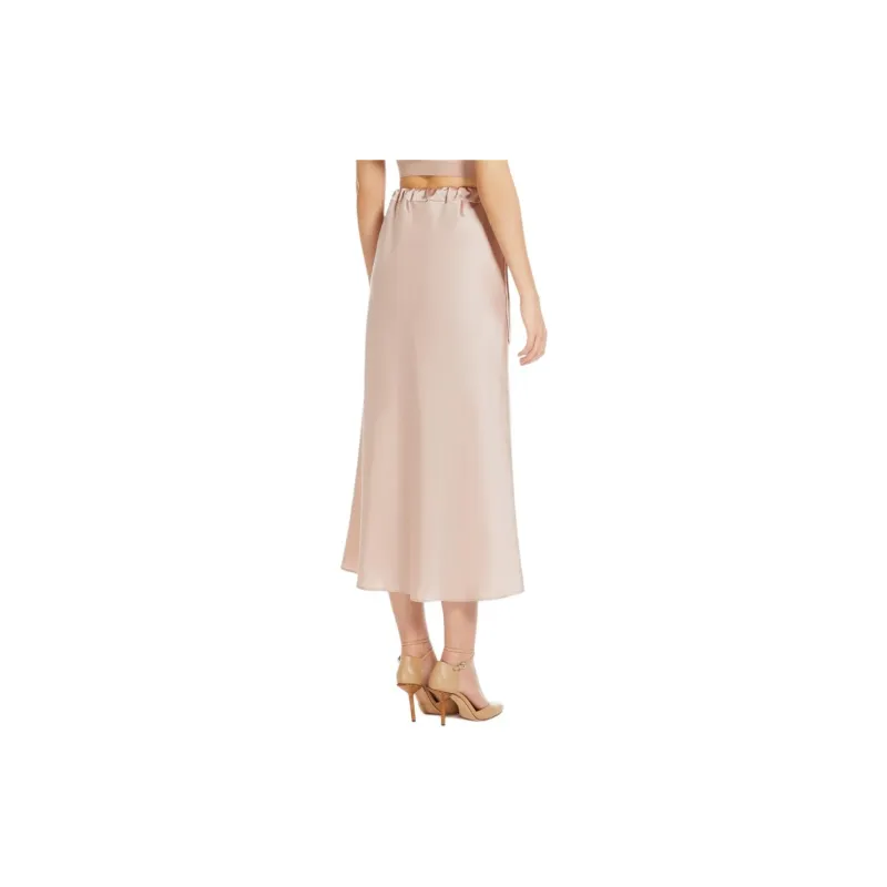 MaxMara Editore Collection Flared Skirt In Matte Satin Casual Long Skirt Women's Pink-2