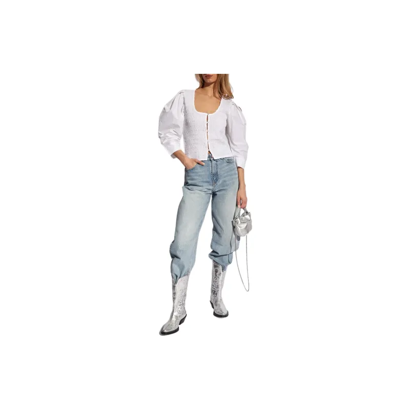 GANNI Poplin Cropped Blouse-1