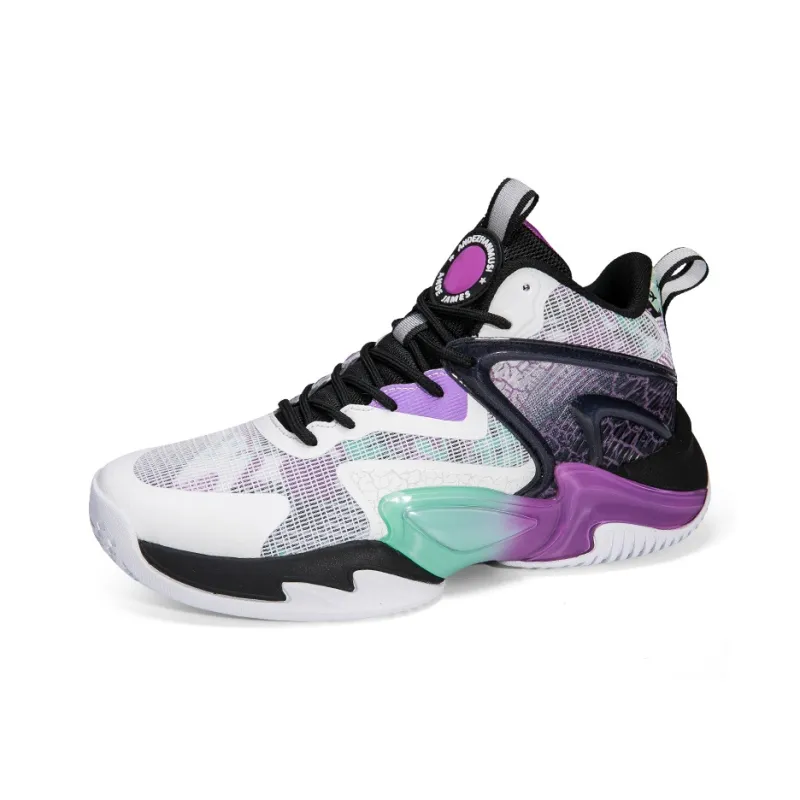 ANDEZHANMUSI Basketball Shoes Unisex High Top White Black Purple/White Orange/Black Purple-6