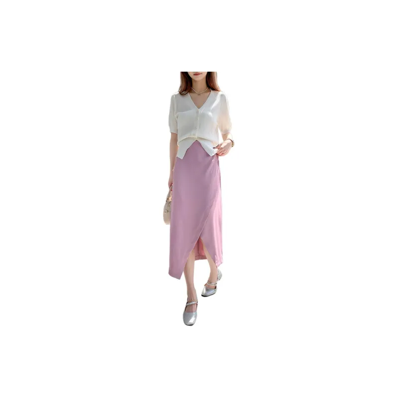 Juden Choi Casual Long Skirts Women's Pink Purple-1
