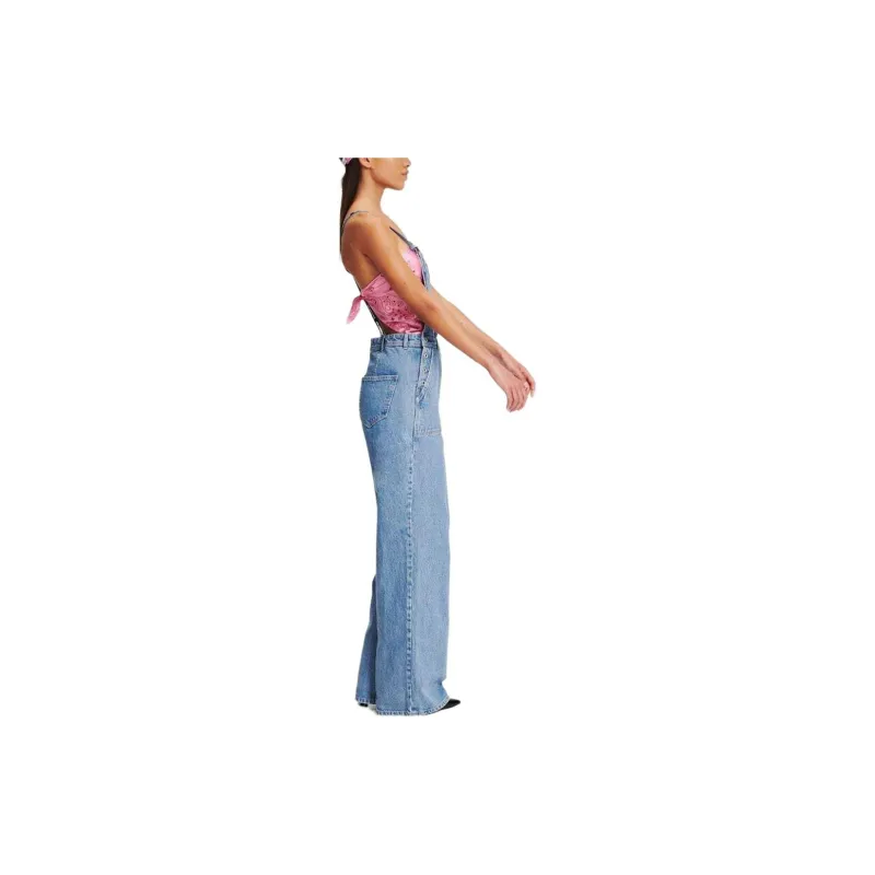 KARL LAGERFELD / Karl Lagerfeld Jeans Logo printed Spaghetti Straps Denim Dungarees-3