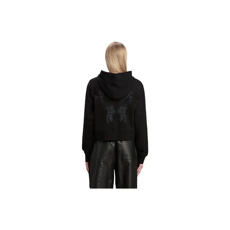 PALM ANGELS Wings Pencil Fitted Hoodie 'Black/White'-2
