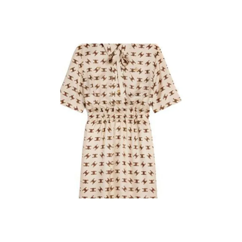 CELINE FW22 Short Sleeved Dress Women's Brown-5