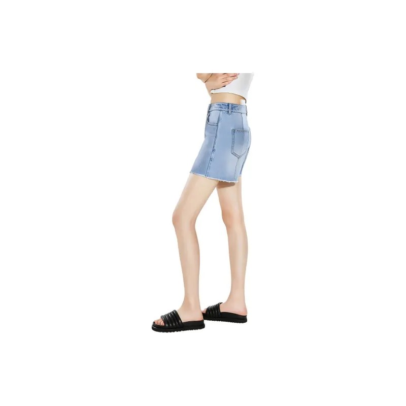 COVERINS Denim Short Skirts Women's Light Blue-4