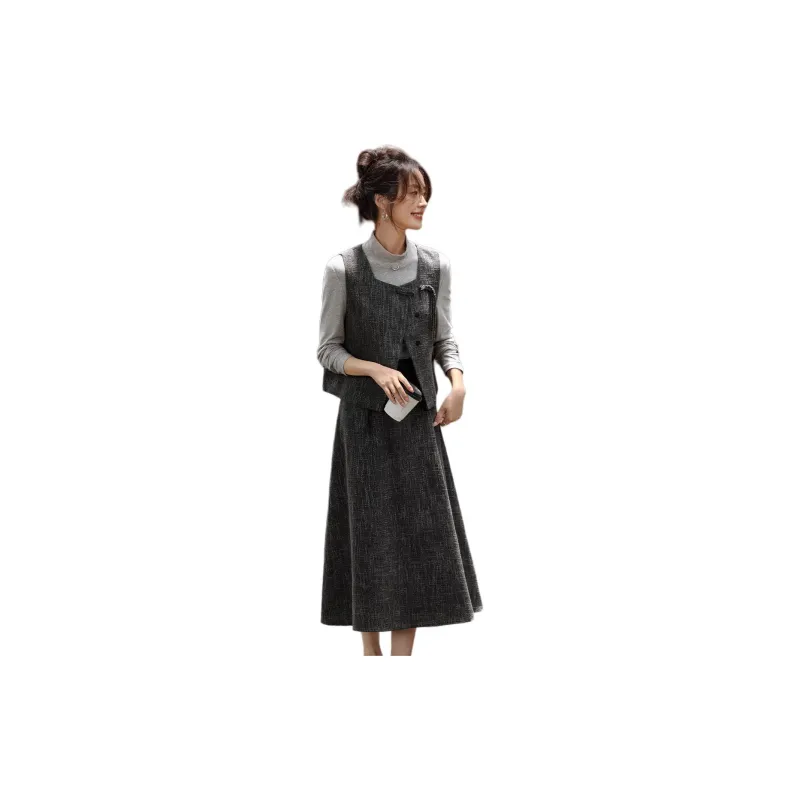 Mo Han Yi Mei Skirt Set Women's Dark Heather Gray-1