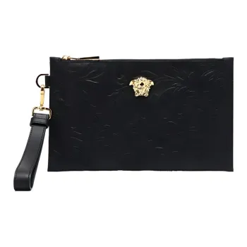 VERSACE VERSACE Cow Leather Commute Bag Coin Purse Clutch Men's Black