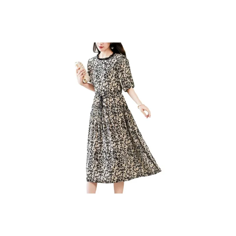 Yi Mengyuan Silk Short Sleeved Dress Women's Black-1