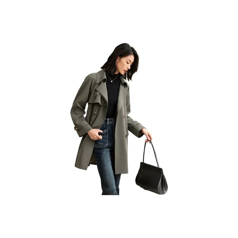 Mo Han Yi Mei Trench Coat Women's Gray Green-1