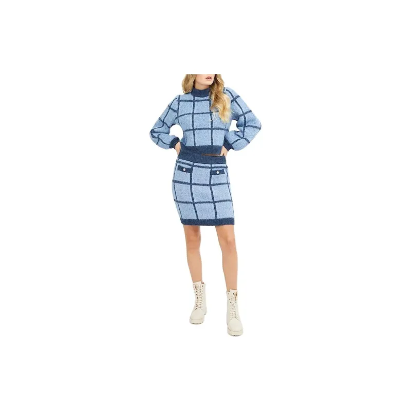 GUESS Check Sweater Mini Skirt Casual Short Skirts Women's Blue-1