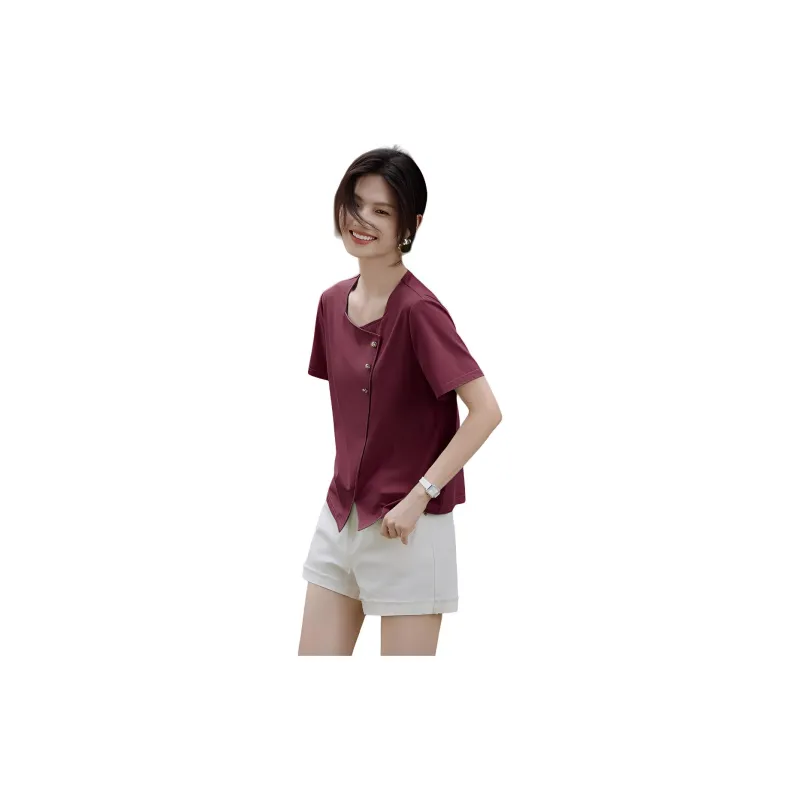 XWI T Shirts Women's Wine Red-1