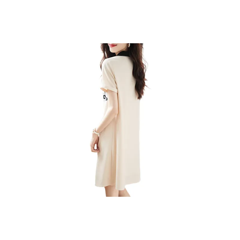 Mo Han Yi Mei Short Sleeved Dress Women's Beige Apricot-1