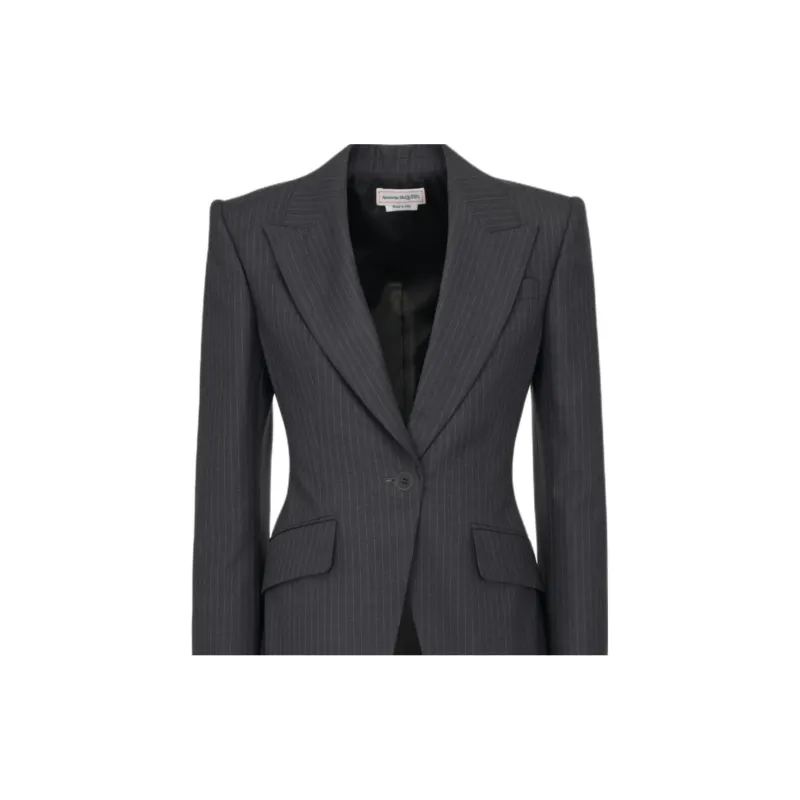 Alexander McQueen Pinstriped Single Breasted Blazer-5