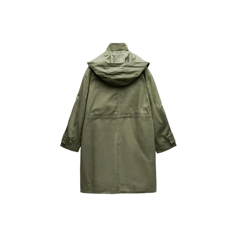 ZARA ZW Series Trench Coat Women's Green-1