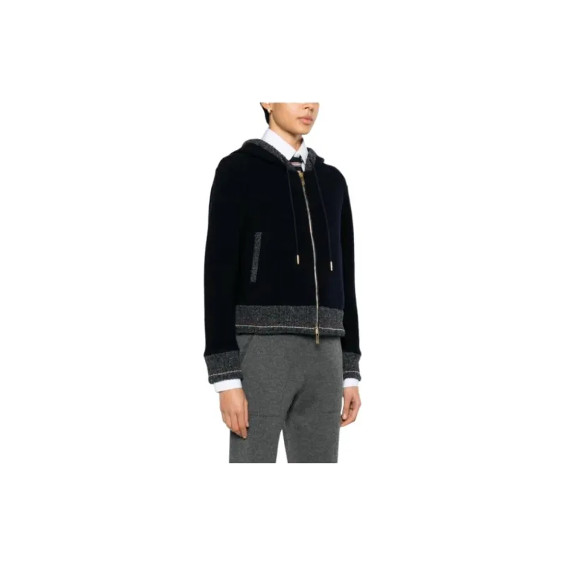 THOM BROWNE Fleece Drawstring Zipped Cardigan-2