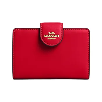COACH Corner Zip Cow Leather Wallet Medium Size Women's Red