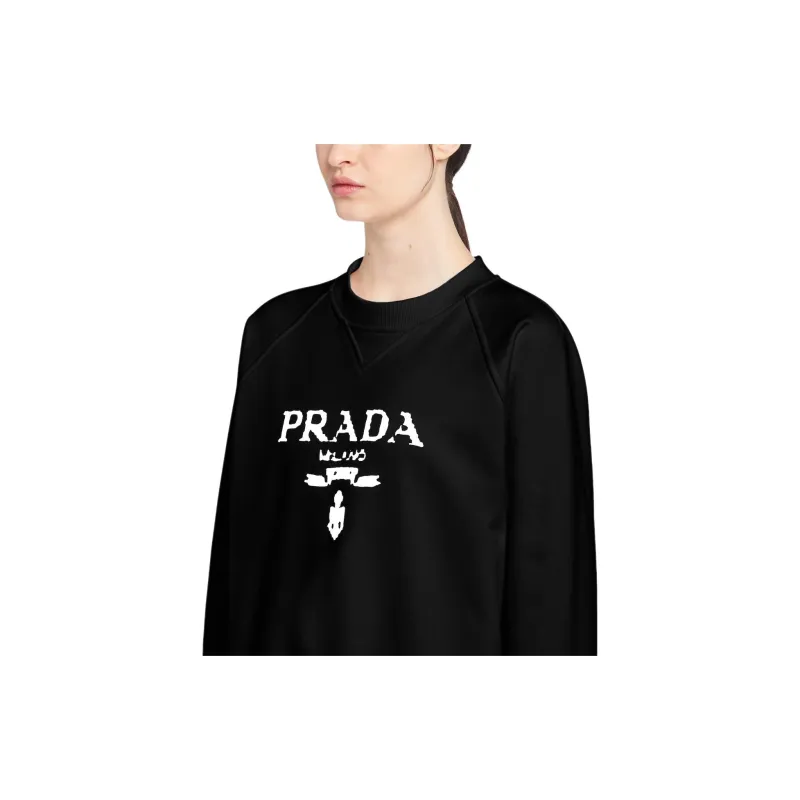 PRADA Oversized Logo Print Jersey Sweatshirt Black/White-4