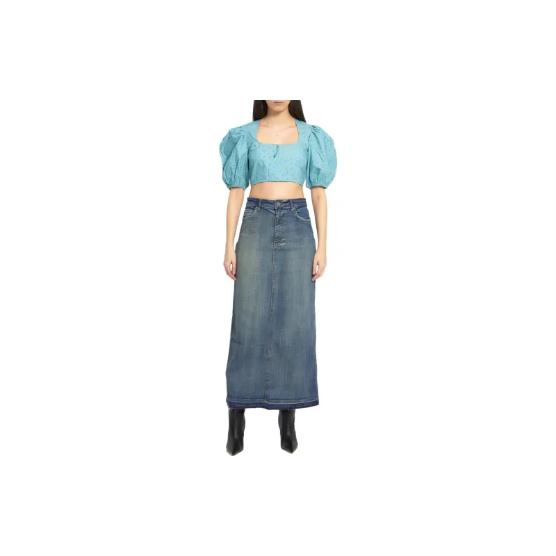 GANNI Puff Sleeved Cropped Top-1