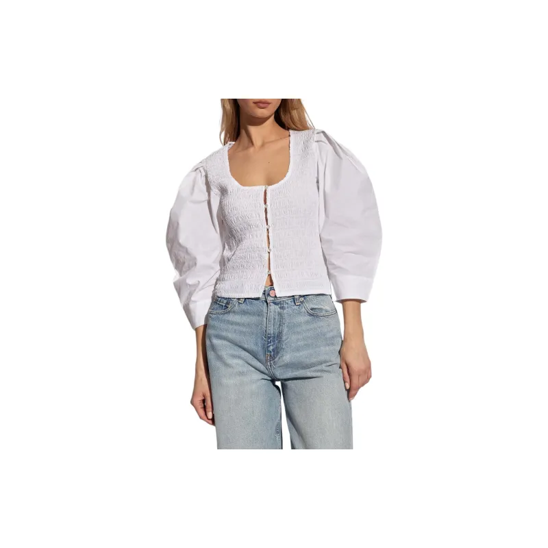 GANNI Poplin Cropped Blouse-2