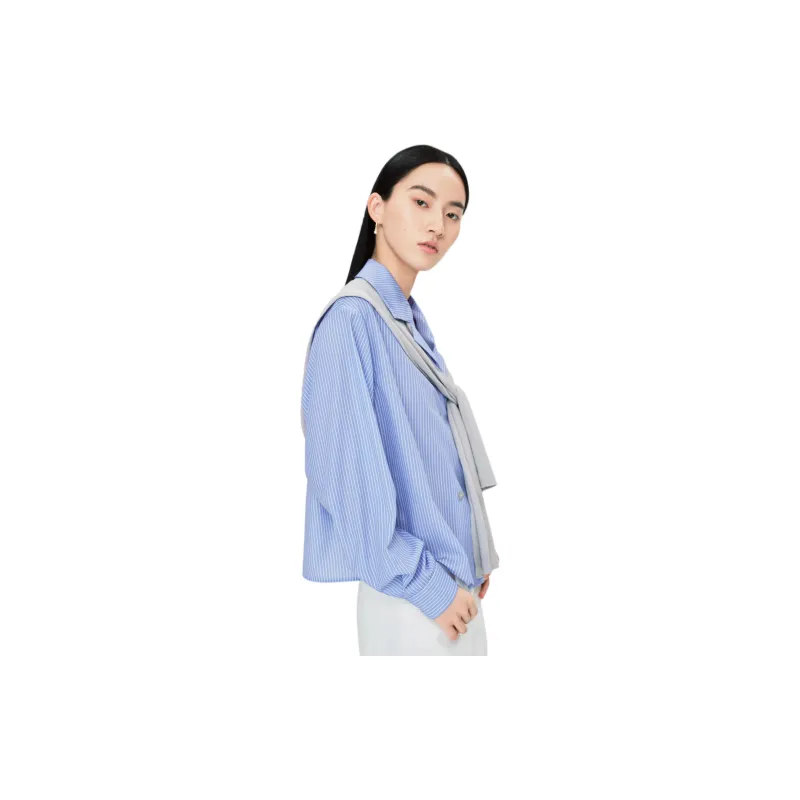 TKY SHOP Shirt Women's Blue Stripes Pattern-2