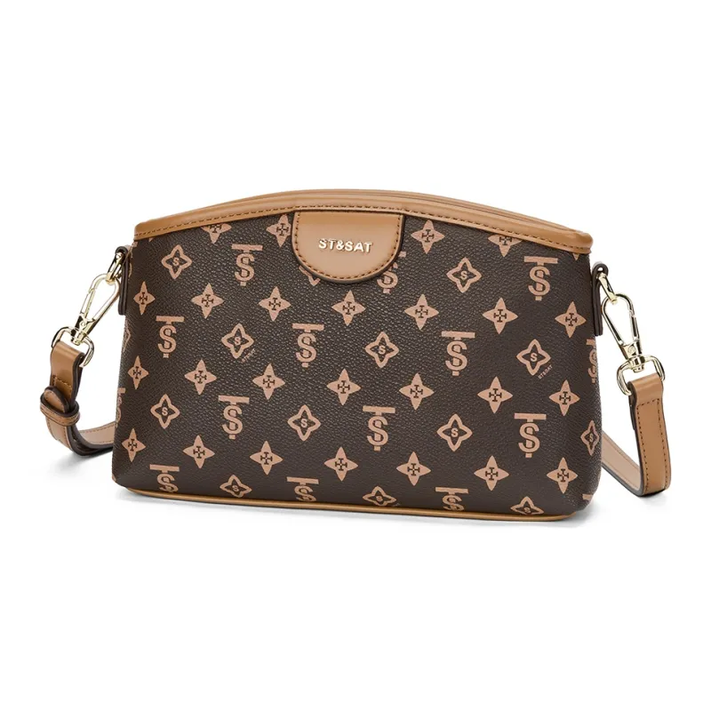 ST&SAT PVC With Synthetic Leather Crossbody Bag, Shoulder Bag Medium Size Women's Coffee/Apricot-2