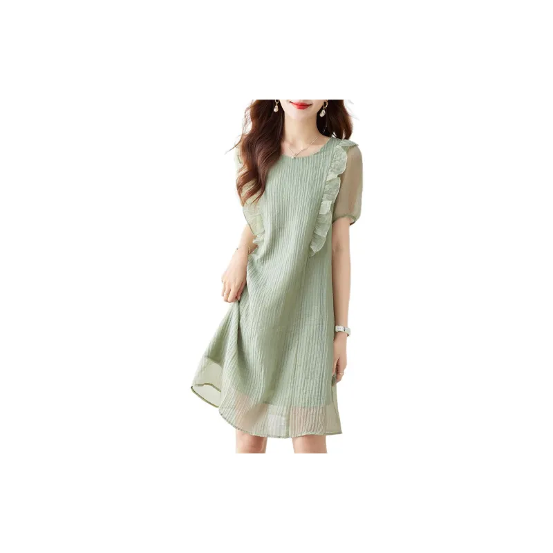 Still Quiet Short Sleeved Dresses Women's Green-3