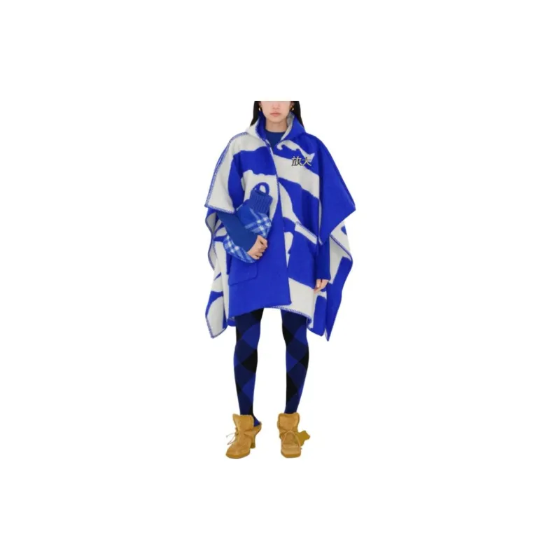 Burberry EKD Wool Blanket Cape Cloak Women's Blue-2