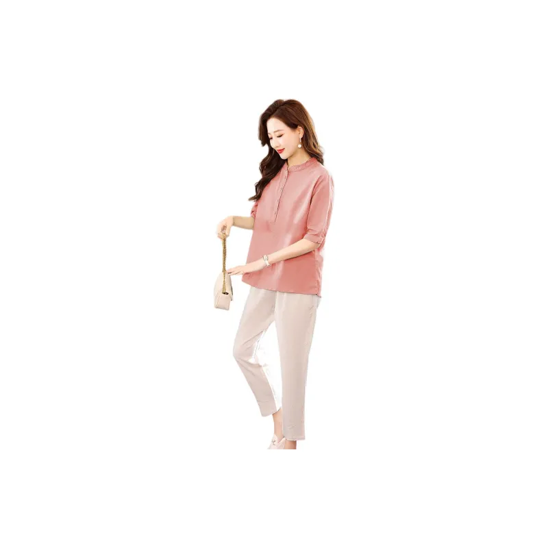 IVENI SS24 Casual Suit Women's Pink Top White Bottom-3