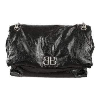 Balenciaga Monaco Chain Logo Patch Shoulder Bag Women's Black