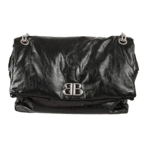 Balenciaga Monaco Chain Logo Patch Shoulder Bag Women's Black