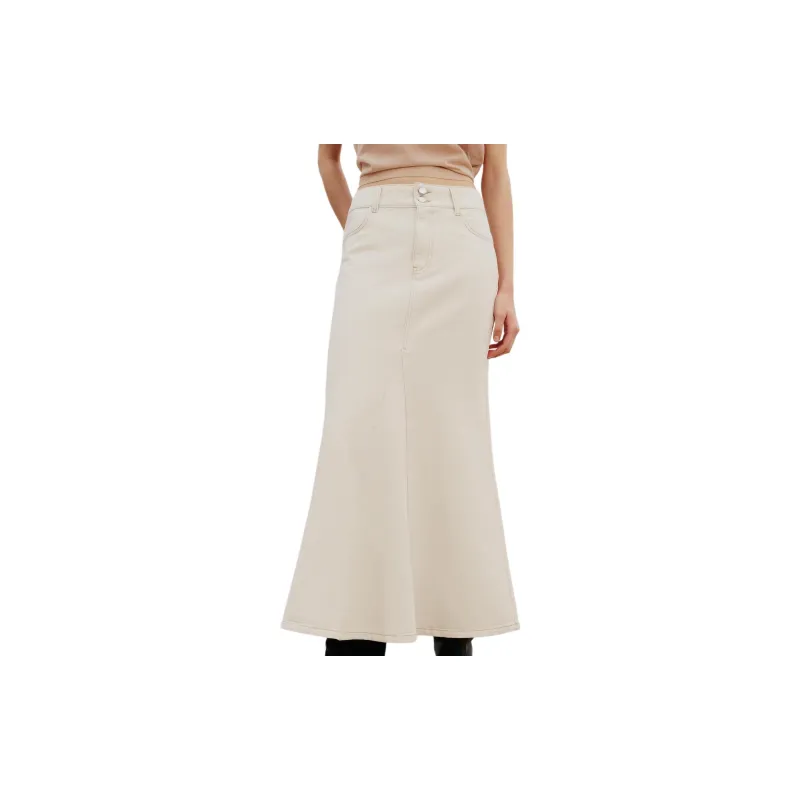 ZARA Denim Long Skirts Women's White-2