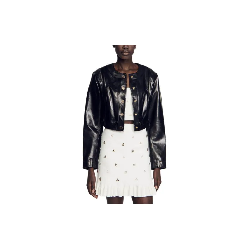 Sandro Cropped Leather Jacket-1