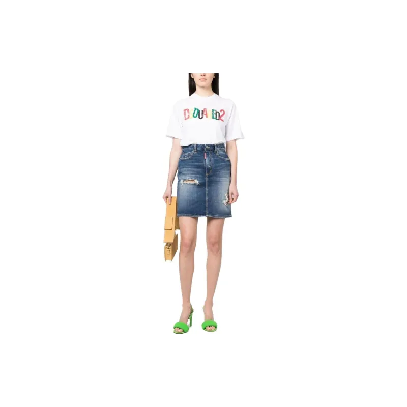 DSQUARED 2 High Waist Distressed Denim Skirt-1